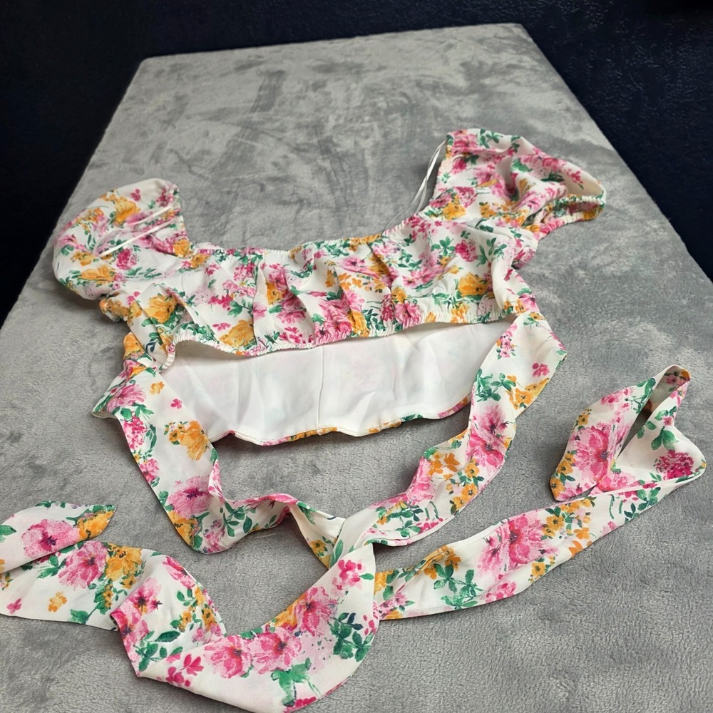 Blu Pepper Women's Floral Cropped Sweetheart Neckline Top Size XL - Picture 5 of 5